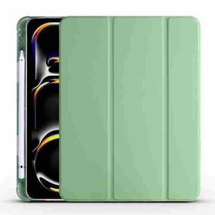 For iPad Pro 11 2024 3-fold TPU Leather Smart Tablet Case with Pen Slot(Matcha Green)