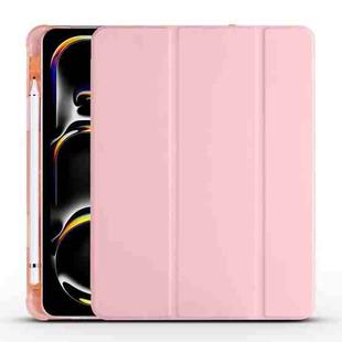 For iPad Pro 13 2024 3-fold TPU Leather Smart Tablet Case with Pen Slot(Pink)