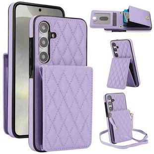For Samsung Galaxy S24 5G YM015 Crossbody Rhombic Card Bag RFID Phone Case(Light Purple)