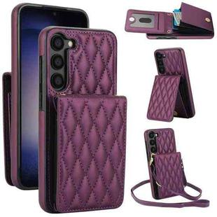 For Samsung Galaxy S23 5G YM015 Crossbody Rhombic Card Bag RFID Phone Case(Dark Purple)