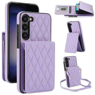 For Samsung Galaxy S23 5G YM015 Crossbody Rhombic Card Bag RFID Phone Case(Light Purple)