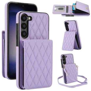 For Samsung Galaxy S23+ 5G YM015 Crossbody Rhombic Card Bag RFID Phone Case(Light Purple)