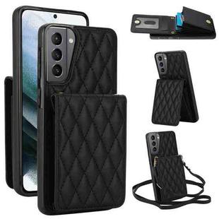 For Samsung Galaxy S21 5G YM015 Crossbody Rhombic Card Bag RFID Phone Case(Black)