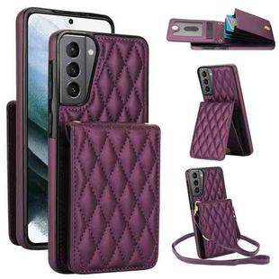 For Samsung Galaxy S21 5G YM015 Crossbody Rhombic Card Bag RFID Phone Case(Dark Purple)