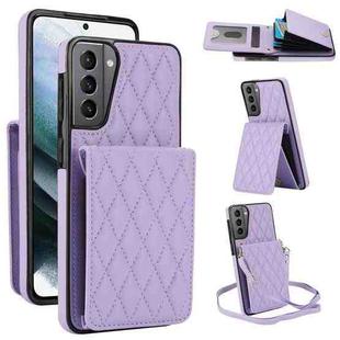 For Samsung Galaxy S21+ 5G YM015 Crossbody Rhombic Card Bag RFID Phone Case(Light Purple)