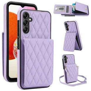 For Samsung Galaxy A14 4G / 5G YM015 Crossbody Rhombic Card Bag RFID Phone Case(Light Purple)
