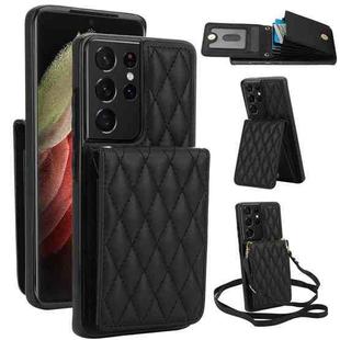 For Samsung Galaxy S21 Ultra 5G YM015 Crossbody Rhombic Card Bag RFID Phone Case(Black)