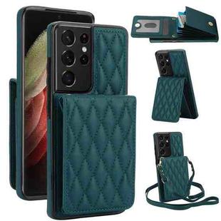For Samsung Galaxy S21 Ultra 5G YM015 Crossbody Rhombic Card Bag RFID Phone Case(Green)