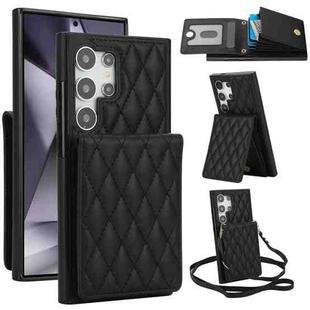 For Samsung Galaxy S23 Ultra 5G YM015 Crossbody Rhombic Card Bag RFID Phone Case(Black)