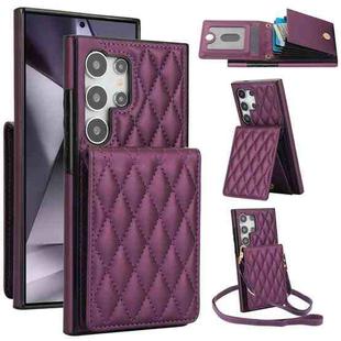 For Samsung Galaxy S23 Ultra 5G YM015 Crossbody Rhombic Card Bag RFID Phone Case(Dark Purple)