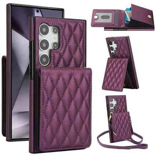 For Samsung Galaxy S24 Ultra 5G YM015 Crossbody Rhombic Card Bag RFID Phone Case(Dark Purple)