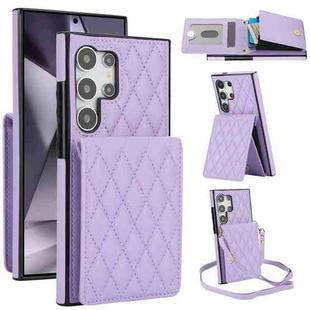 For Samsung Galaxy S24 Ultra 5G YM015 Crossbody Rhombic Card Bag RFID Phone Case(Light Purple)