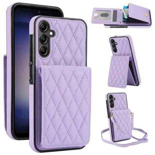 For Samsung Galaxy S25+ 5G YM015 Crossbody Rhombic Card Bag RFID Phone Case(Light Purple)
