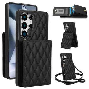 For Samsung Galaxy S25 Ultra 5G YM015 Crossbody Rhombic Card Bag RFID Phone Case(Black)