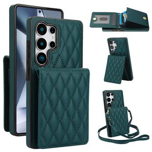 For Samsung Galaxy S25 Ultra 5G YM015 Crossbody Rhombic Card Bag RFID Phone Case(Green)
