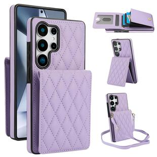 For Samsung Galaxy S25 Ultra 5G YM015 Crossbody Rhombic Card Bag RFID Phone Case(Light Purple)