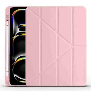 For iPad Pro 13 2024 Multi-folding TPU Leather Smart Tablet Case with Pen Slot(Pink)