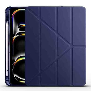 For iPad Pro 13 2024 Multi-folding TPU Leather Smart Tablet Case with Pen Slot(Dark Blue)