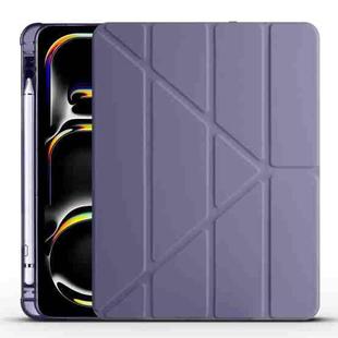 For iPad Pro 13 2024 Multi-folding TPU Leather Smart Tablet Case with Pen Slot(Lavender Purple)