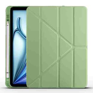 For iPad Air 11 2024 Multi-folding TPU Leather Smart Tablet Case with Pen Slot(Matcha Green)