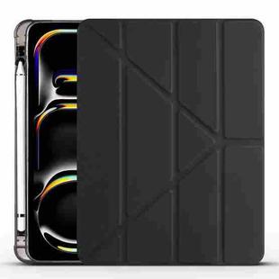 For iPad Pro 11 2024 Multi-folding TPU Leather Smart Tablet Case with Pen Slot(Black)