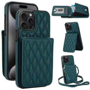 For iPhone 15 Pro Max YM015 Crossbody Rhombic Card Bag RFID Phone Case(Green)