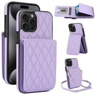 For iPhone 15 Pro Max YM015 Crossbody Rhombic Card Bag RFID Phone Case(Light Purple)