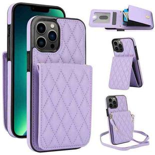 For iPhone 13 Pro Max YM015 Crossbody Rhombic Card Bag RFID Phone Case(Light Purple)