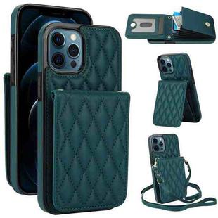 For iPhone 12 Pro Max YM015 Crossbody Rhombic Card Bag RFID Phone Case(Green)