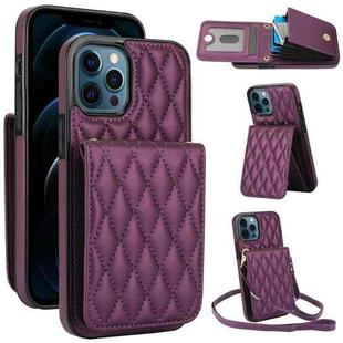 For iPhone 12 Pro Max YM015 Crossbody Rhombic Card Bag RFID Phone Case(Dark Purple)
