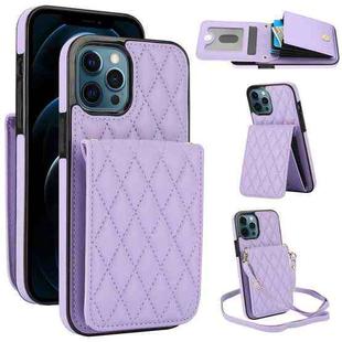 For iPhone 12 Pro Max YM015 Crossbody Rhombic Card Bag RFID Phone Case(Light Purple)