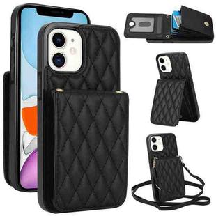 For iPhone 11 YM015 Crossbody Rhombic Card Bag RFID Phone Case(Black)