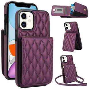 For iPhone 11 YM015 Crossbody Rhombic Card Bag RFID Phone Case(Dark Purple)