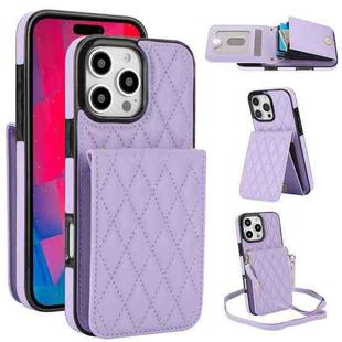 For iPhone 16 Pro Max YM015 Crossbody Rhombic Card Bag RFID Phone Case(Light Purple)