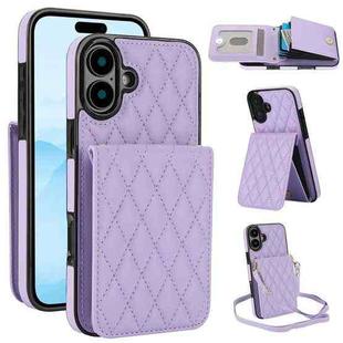 For iPhone 16 Plus YM015 Crossbody Rhombic Card Bag RFID Phone Case(Light Purple)