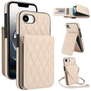 For iPhone 16e YM015 Crossbody Rhombic Card Bag RFID Phone Case(White)