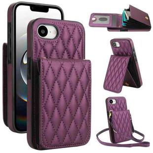 For iPhone 16e YM015 Crossbody Rhombic Card Bag RFID Phone Case(Dark Purple)