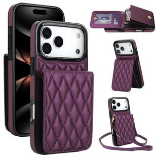 For iPhone 17 Pro Max YM015 Crossbody Rhombic Card Bag RFID Phone Case(Dark Purple)