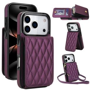 For iPhone 17 Pro YM015 Crossbody Rhombic Card Bag RFID Phone Case(Dark Purple)