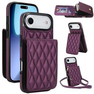 For iPhone 17 Air YM015 Crossbody Rhombic Card Bag RFID Phone Case(Dark Purple)