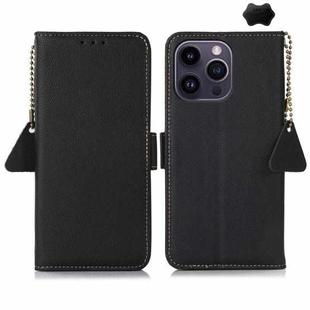 For iPhone 16 Pro Side-Magnetic TJ Genuine Leather RFID Phone Case(Black)