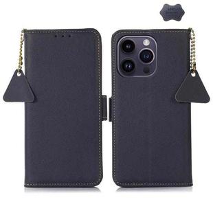 For iPhone 16 Pro Side-Magnetic TJ Genuine Leather RFID Phone Case(Blue)