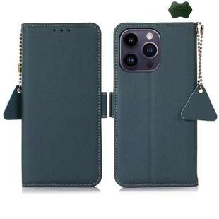 For iPhone 16 Pro Side-Magnetic TJ Genuine Leather RFID Phone Case(Green)