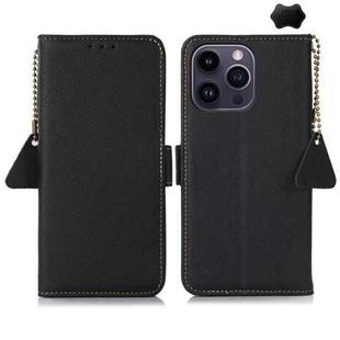 For iPhone 16 Pro Max Side-Magnetic TJ Genuine Leather RFID Phone Case(Black)