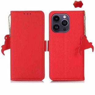 For iPhone 16 Pro Max Side-Magnetic TJ Genuine Leather RFID Phone Case(Red)