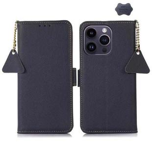 For iPhone 16 Pro Max Side-Magnetic TJ Genuine Leather RFID Phone Case(Blue)