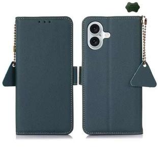 For iPhone 16 Side-Magnetic TJ Genuine Leather RFID Phone Case(Green)