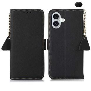 For iPhone 16 Plus Side-Magnetic TJ Genuine Leather RFID Phone Case(Black)