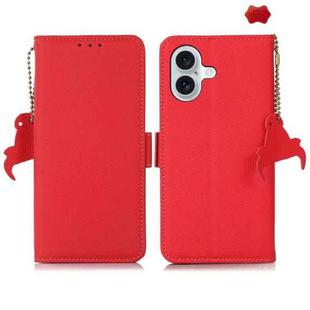 For iPhone 16 Plus Side-Magnetic TJ Genuine Leather RFID Phone Case(Red)