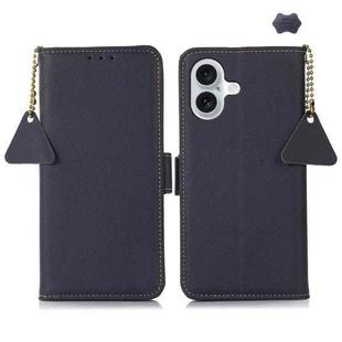 For iPhone 16 Plus Side-Magnetic TJ Genuine Leather RFID Phone Case(Blue)